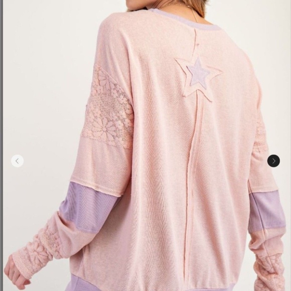 Easel Star Patched Long Sleeve Top  *NWT* - Picture 3 of 8